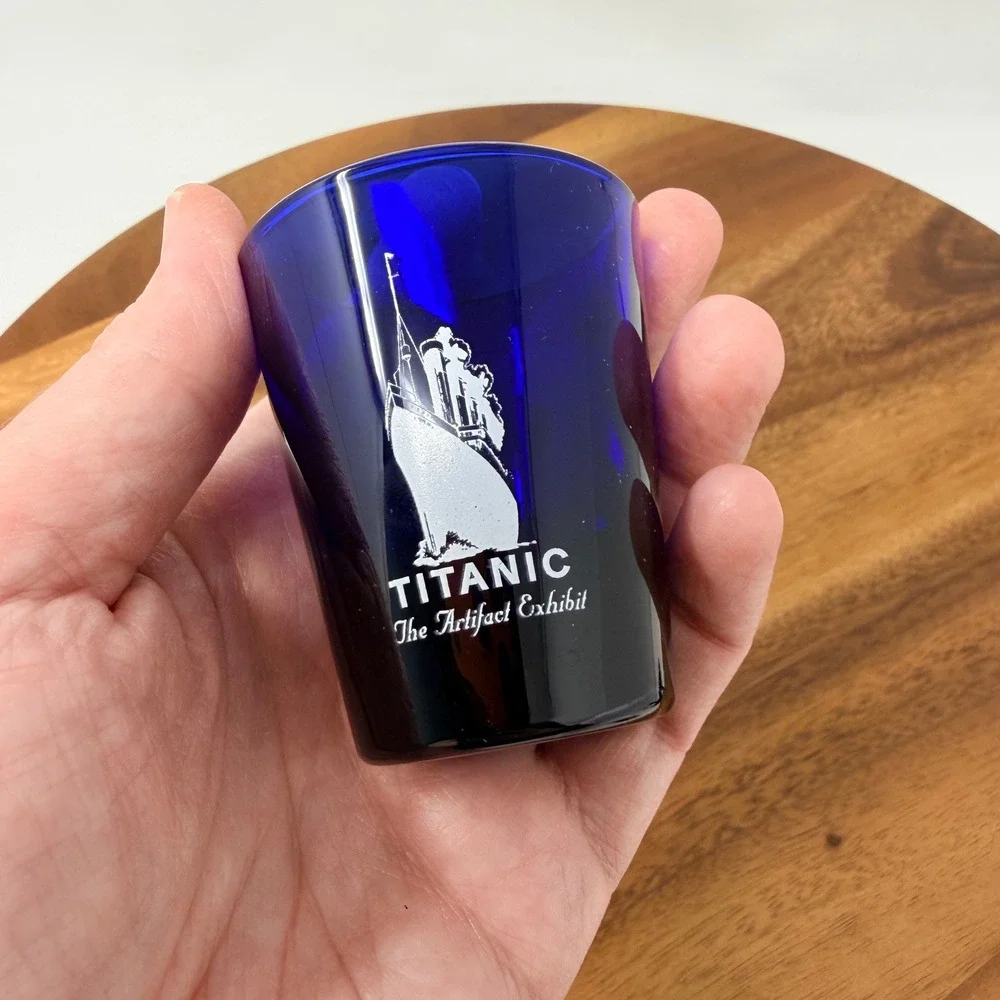 Titanic The‎ Artifact Exhibit Cobalt Blue Shot Glass Souvenir Collectible Glass
